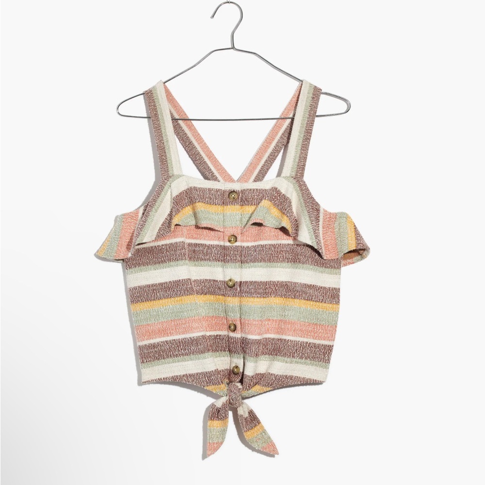 Madewell Striped Knit Tie-Front Tank in Pastel Pink, Yellow, Cream, Brown